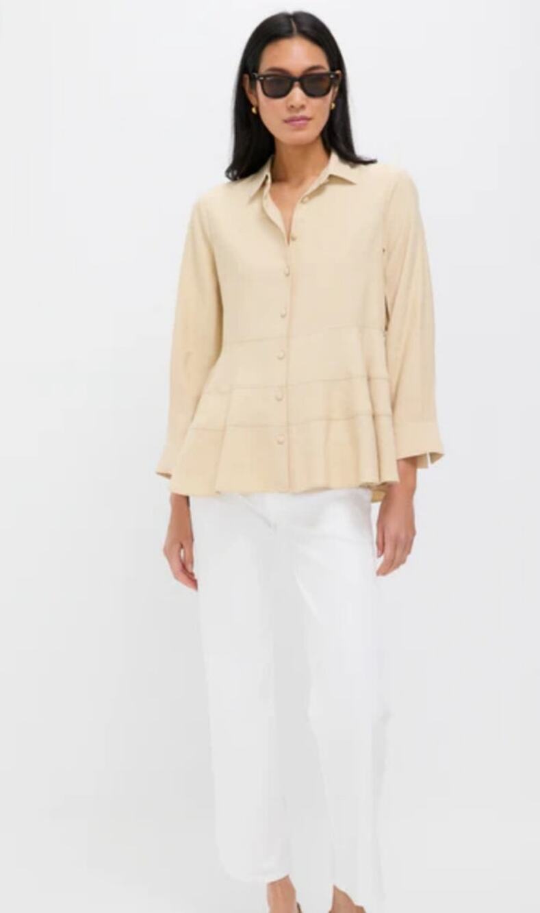 Tuckernuck Pomander Place Ashlen Peplum Blouse Beige Minimalist Small